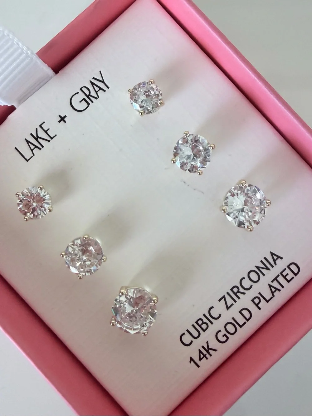 Silver Cubic Zirconia Stud Earring Set - 3 Pairs